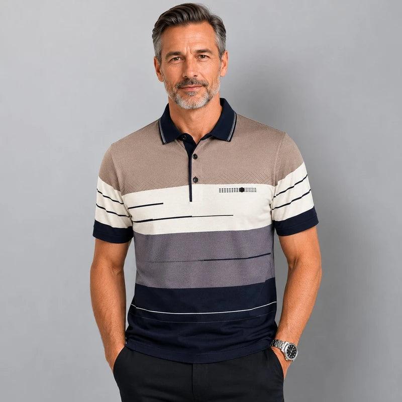 Camisa Polo Masculina Bordada Ajustada Algodão Manga Curta