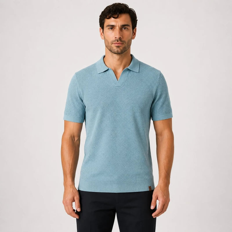 Camisa Polo Masculina Tricô Respirável Com Patch Casual Verona