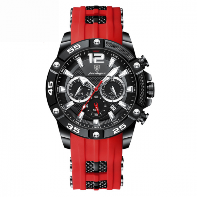 Relógio Masculino Pulseira de Silicone Quartzo Alpino – cor Vermelho / Preto