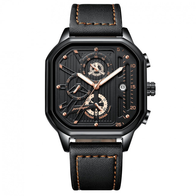 Relógio Masculino Pulseira de Couro Quartzo Imola – cor Preto / Dourado