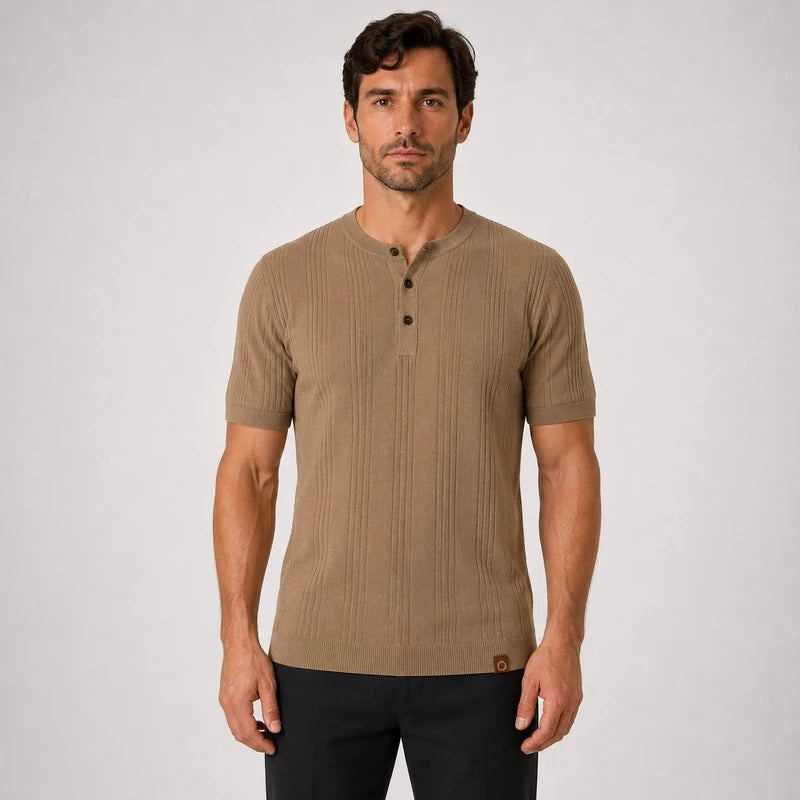 Camiseta Masculina Tricô Gola Henley Com Botões Amalfi