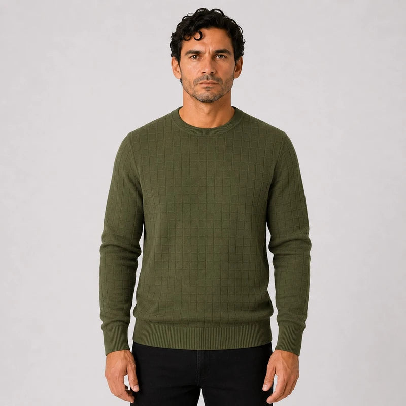 Suéter Masculino Tricô Xadrez Gola Redonda Perugia