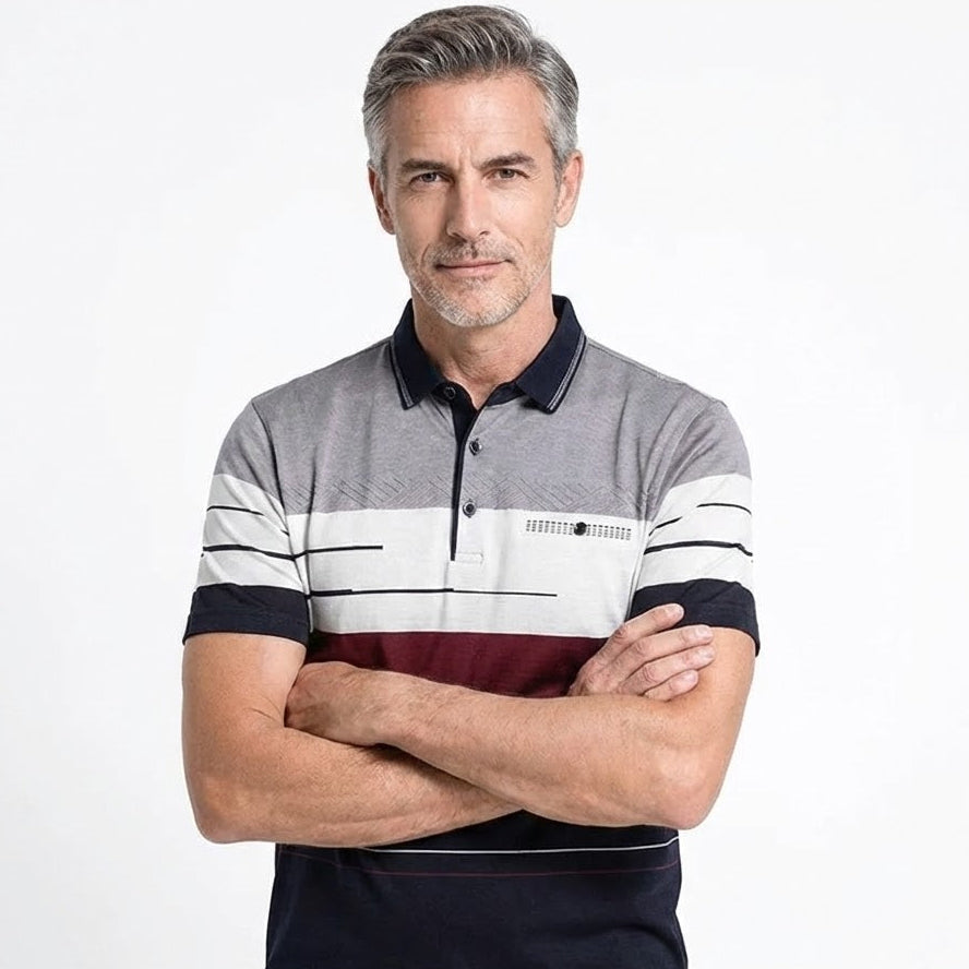 Camisa Polo Masculina Bordada Ajustada Algodão Manga Curta